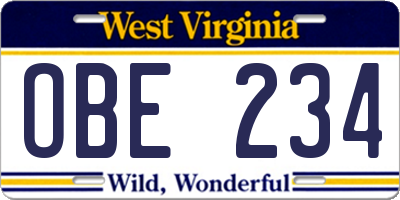 WV license plate OBE234