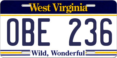WV license plate OBE236