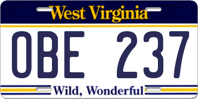 WV license plate OBE237
