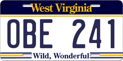 WV license plate OBE241