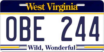 WV license plate OBE244