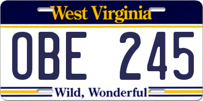 WV license plate OBE245