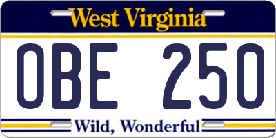 WV license plate OBE250