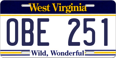 WV license plate OBE251