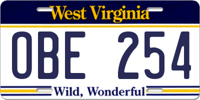 WV license plate OBE254
