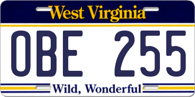 WV license plate OBE255