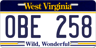 WV license plate OBE258