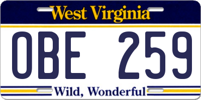 WV license plate OBE259