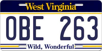 WV license plate OBE263
