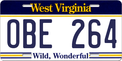 WV license plate OBE264