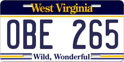 WV license plate OBE265