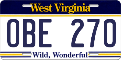 WV license plate OBE270