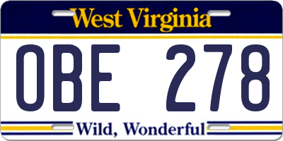 WV license plate OBE278