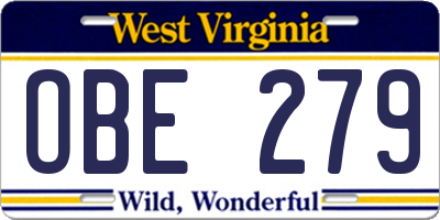 WV license plate OBE279