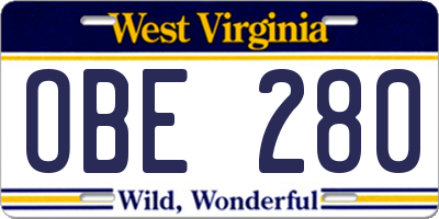 WV license plate OBE280