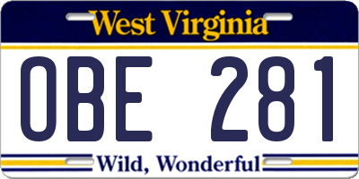 WV license plate OBE281