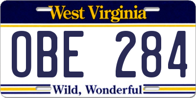 WV license plate OBE284