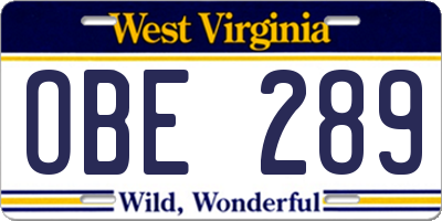 WV license plate OBE289