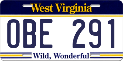 WV license plate OBE291
