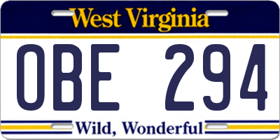 WV license plate OBE294