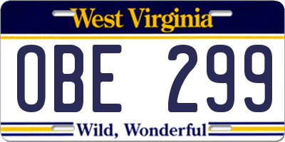 WV license plate OBE299