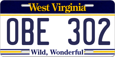 WV license plate OBE302