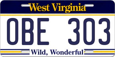 WV license plate OBE303