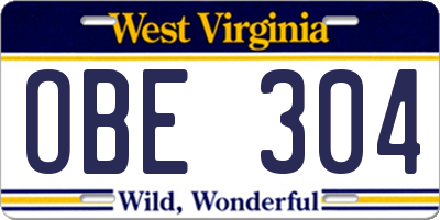 WV license plate OBE304