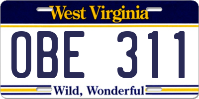 WV license plate OBE311