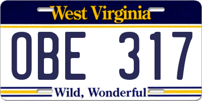 WV license plate OBE317