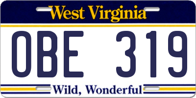 WV license plate OBE319