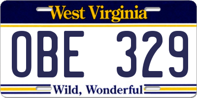 WV license plate OBE329