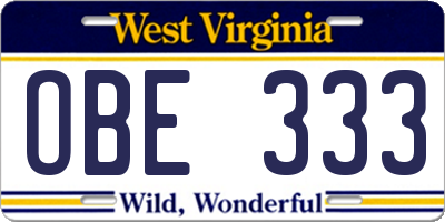 WV license plate OBE333