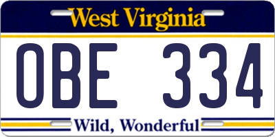 WV license plate OBE334