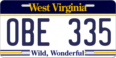 WV license plate OBE335