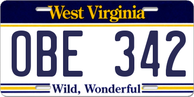 WV license plate OBE342