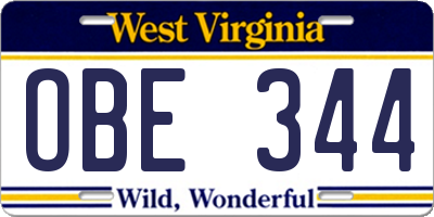 WV license plate OBE344
