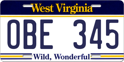 WV license plate OBE345