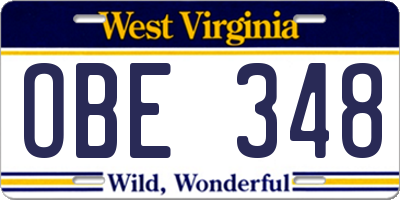 WV license plate OBE348