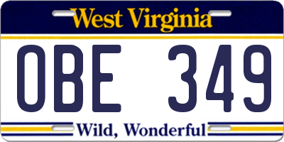 WV license plate OBE349