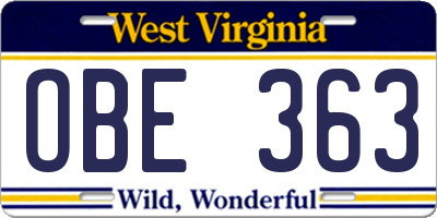 WV license plate OBE363