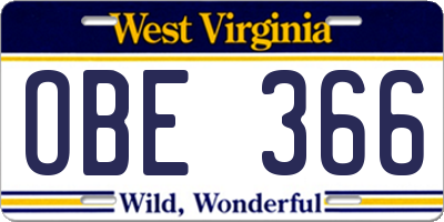 WV license plate OBE366