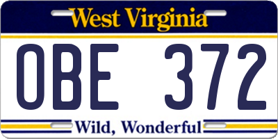 WV license plate OBE372