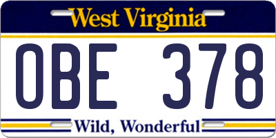 WV license plate OBE378