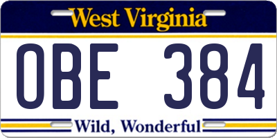 WV license plate OBE384