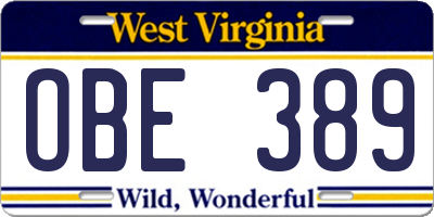 WV license plate OBE389