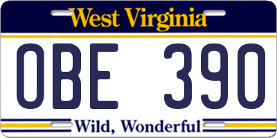 WV license plate OBE390