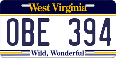 WV license plate OBE394