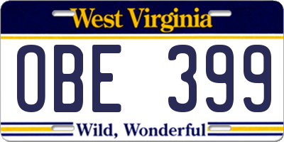 WV license plate OBE399
