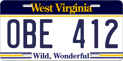 WV license plate OBE412